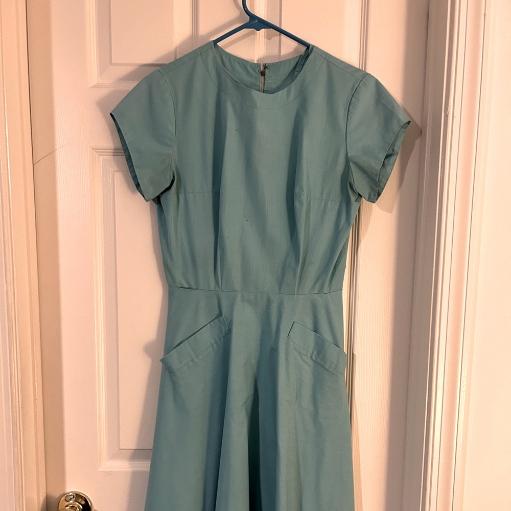 Handmade turquoise vintage retro rockabilly dress with pockets